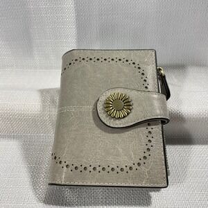 Sendefn Grey Faux Leather Bifold Wallet Sunflower Snap Laser Cut Perforated